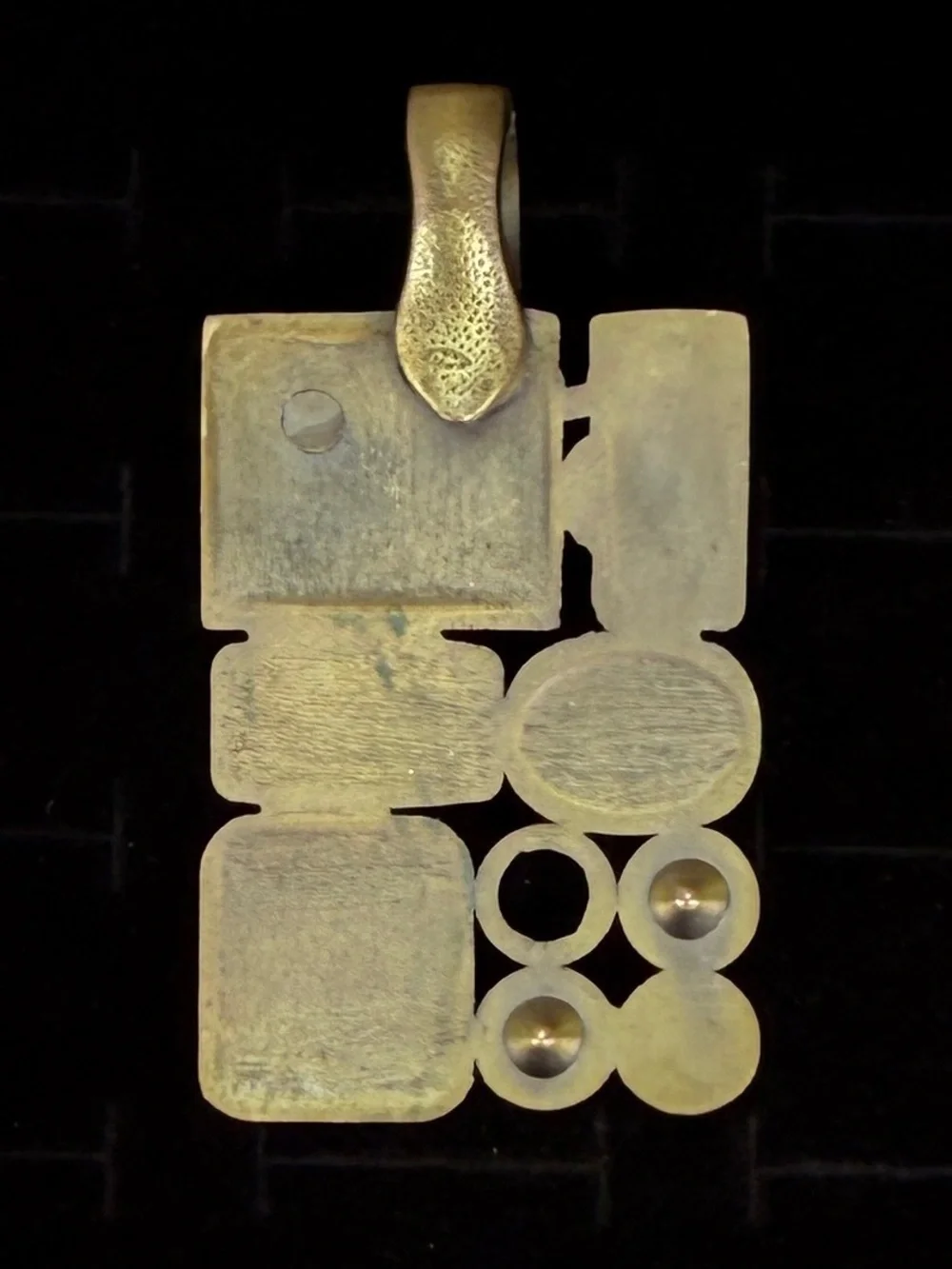 Vintage 3” rectangle brasstone magnetic pendant +16” cord necklace